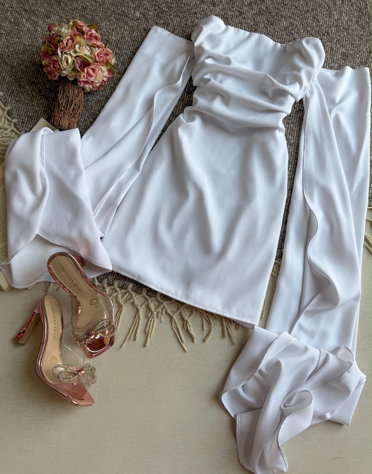 Vestido Blanco Importación Premium Corto Manga Larga